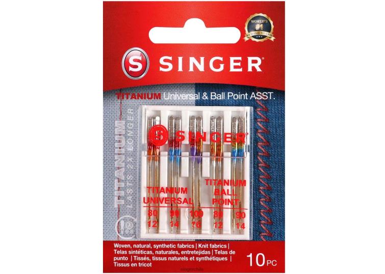 SINGER Agujas universales y de punta esférica de titanio, tamaños variados accesorios 860BJ87